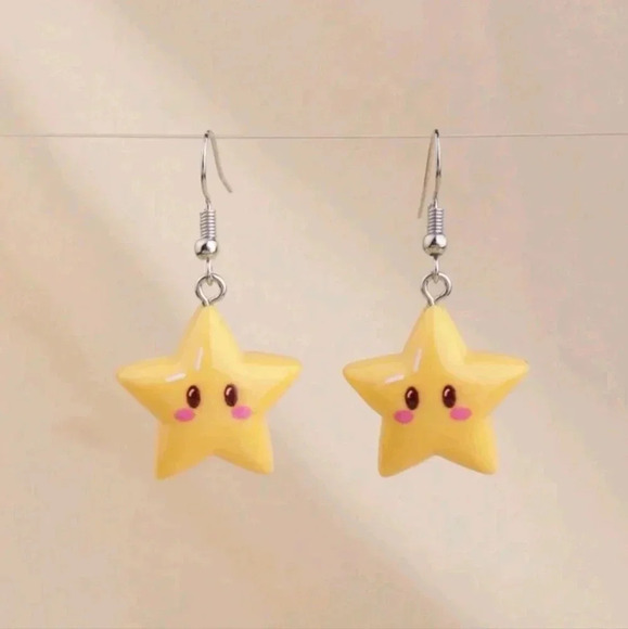 Super Mario game party enamel silver dangle earrings women's princess peach star - Picture 2 of 6